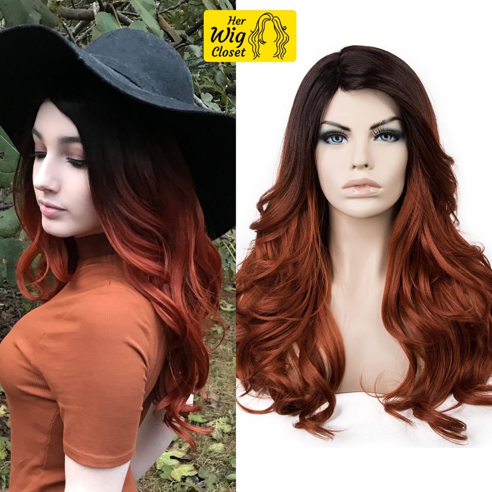 20" Side Part Black Copper Color Wavy Wig | Sophia - Picture 1 of 8
